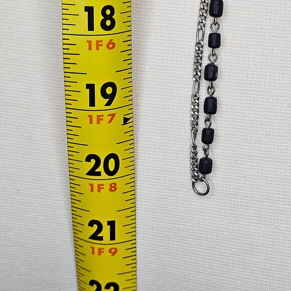 Cross Necklace Unisex Double Layer Metal Tag Black Silvertone 20 in long AERO - Picture 8 of 9